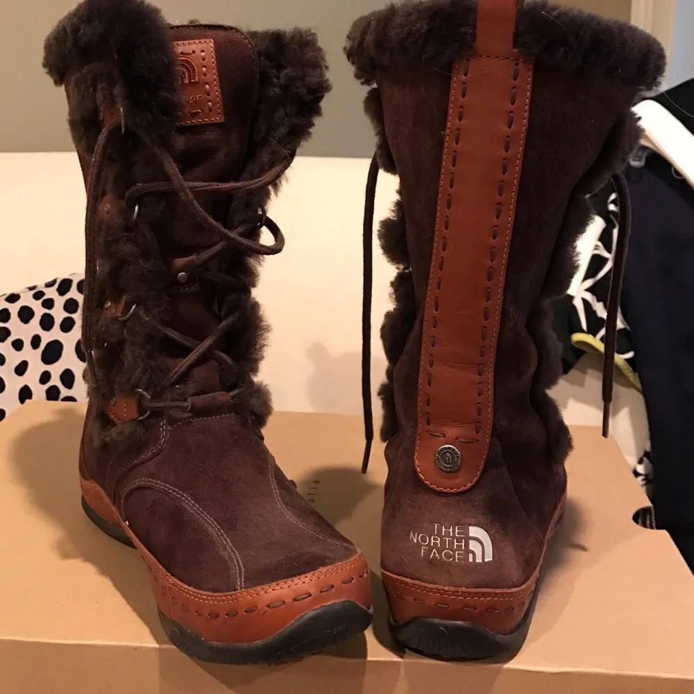 The North Face Women's Brown Suede Fur-Trim Winter Boots